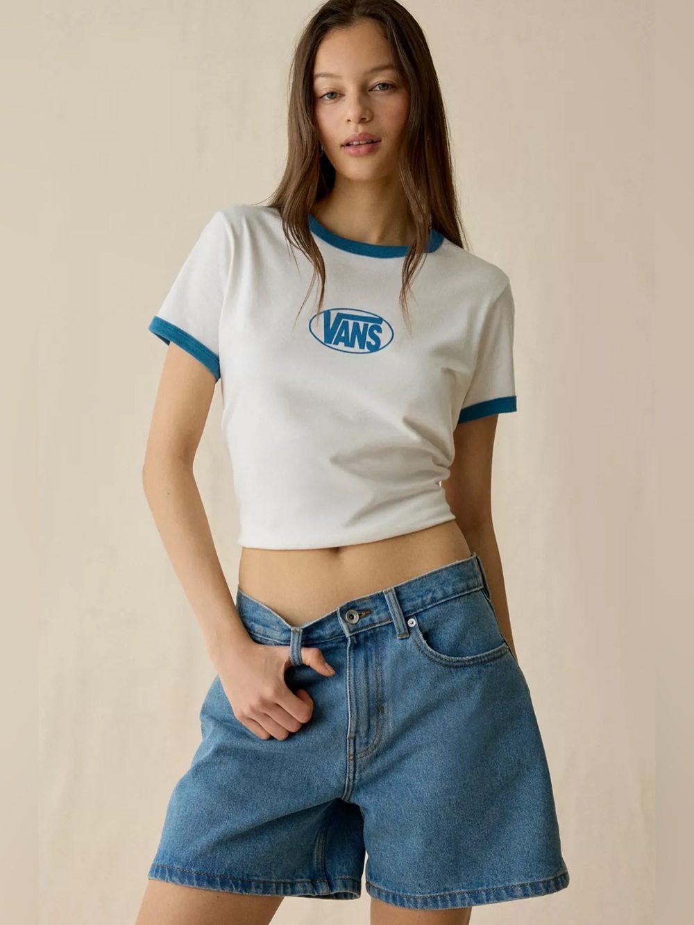 New Vans Check 5 Mid-rise Baggy Denim Shorts Size 32